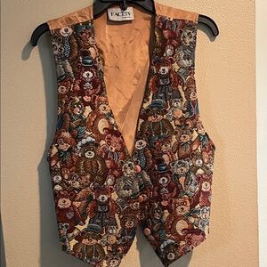 EUC vintage Facets by Mirrors teddy bear tapestry button vest size Medium
